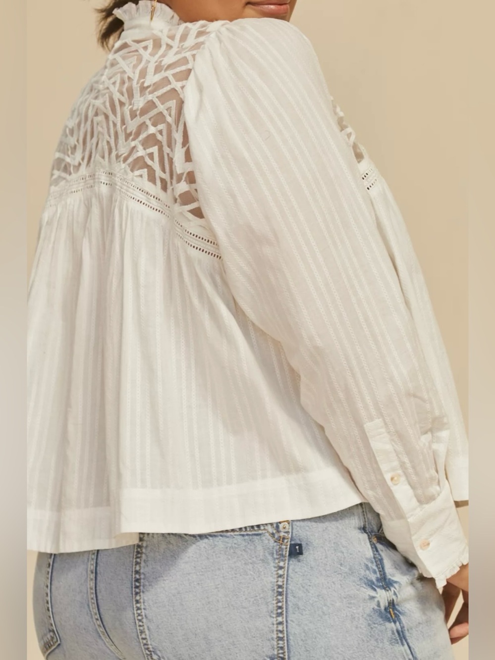 Anthropologie White Embroidered Lace Ruffle Collar Button Blouse - Size 20W NWT - Picture 2 of 6